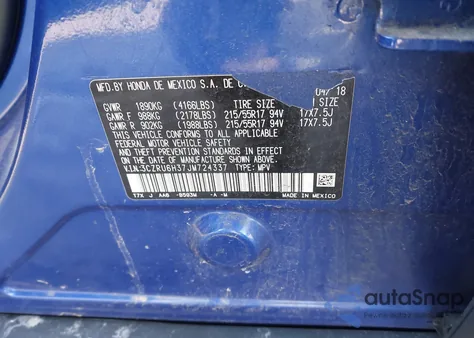 2018 Honda Hr-V Lx z USA, uszkodzony, nr VIN 3CZRU6H37JM724337